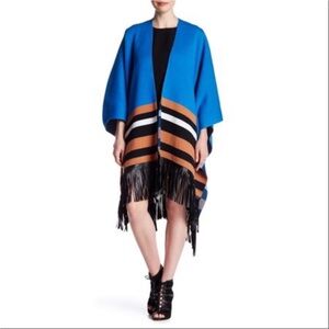New MAAC London Wrap Poncho Sweater Striped Fringe Open One Size Color Block